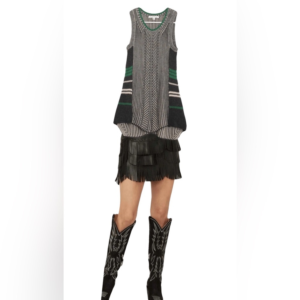 Cabi Knit Tunic Sweater Vest Pullover Asymmetrical Hem Green Sz XS